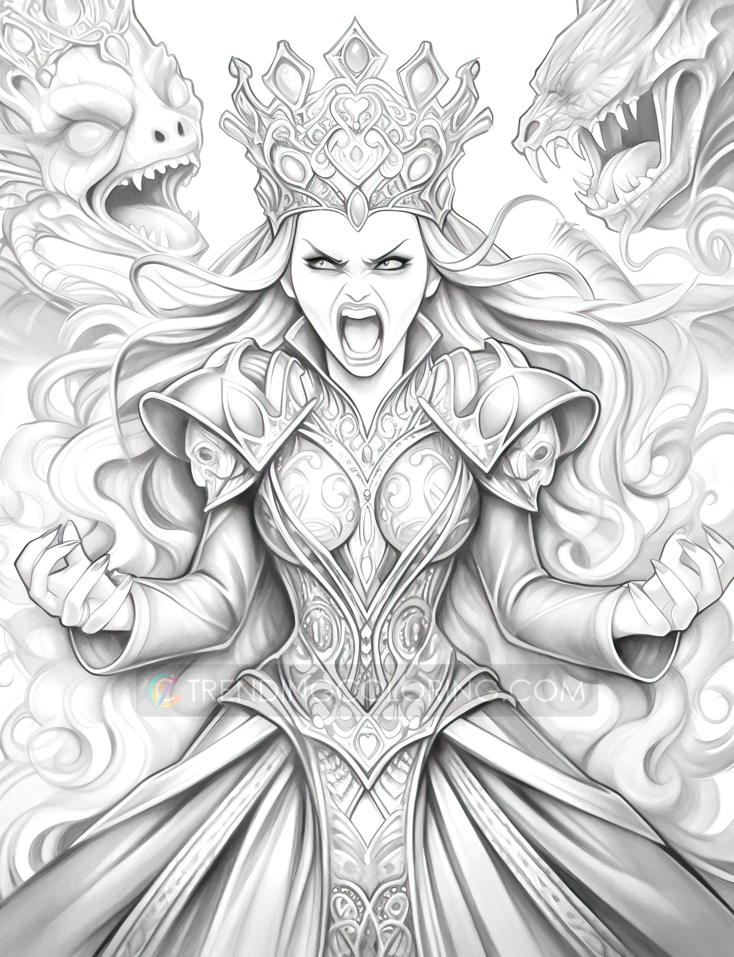 50 The Queen of Heart Grayscale Coloring Pages - Instant Download - Printable PDF Dark/Light – preview 6
