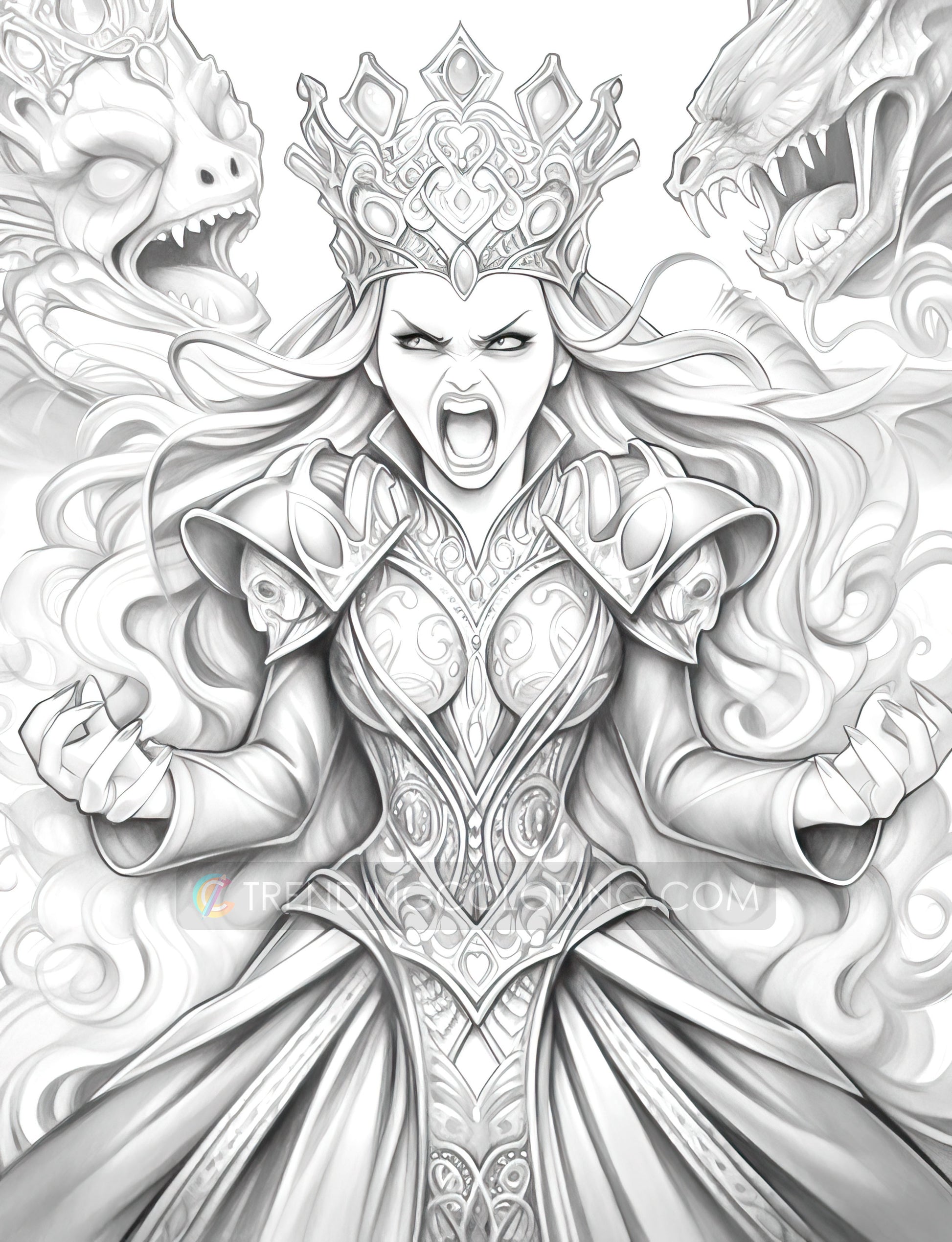 50 The Queen of Heart Grayscale Coloring Pages - Instant Download - Printable PDF Dark/Light – preview 6