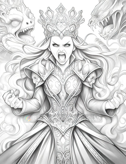 50 The Queen of Heart Grayscale Coloring Pages - Instant Download - Printable PDF Dark/Light – preview 6