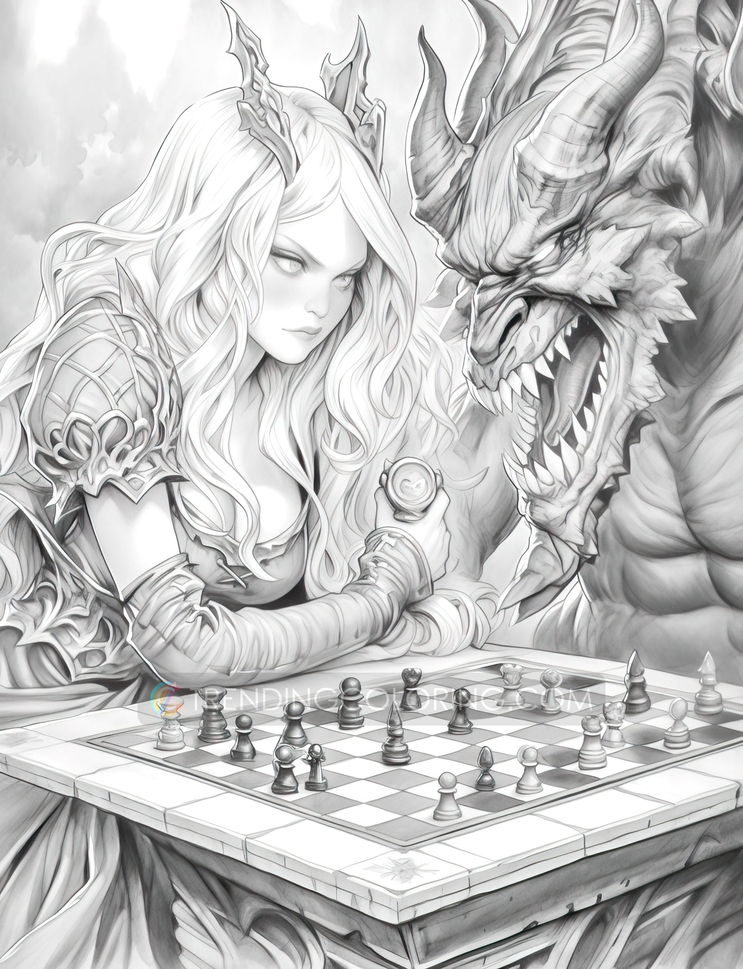 50 The Queen of Heart Grayscale Coloring Pages - Instant Download - Printable PDF Dark/Light – preview 8
