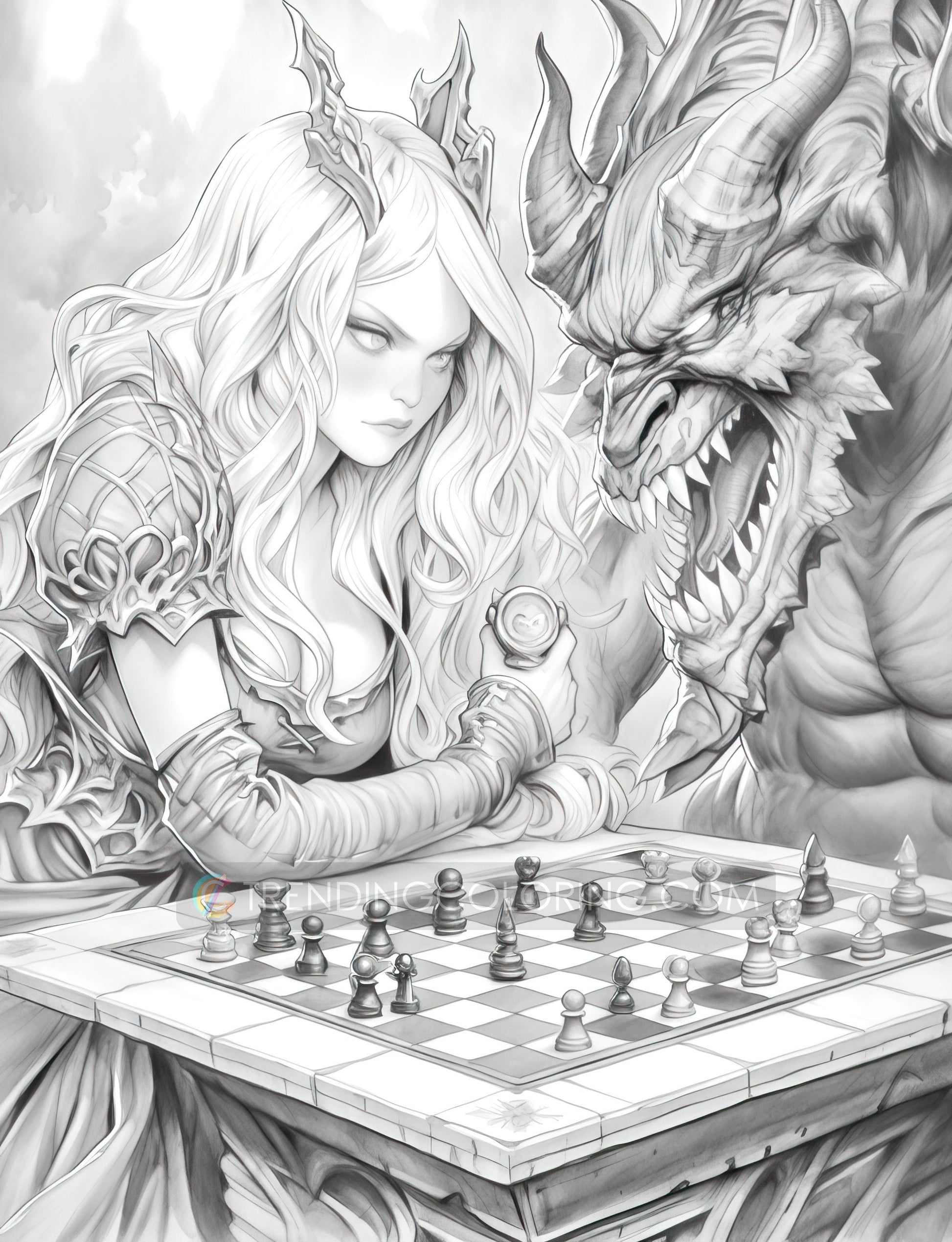 50 The Queen of Heart Grayscale Coloring Pages - Instant Download - Printable PDF Dark/Light – preview 8