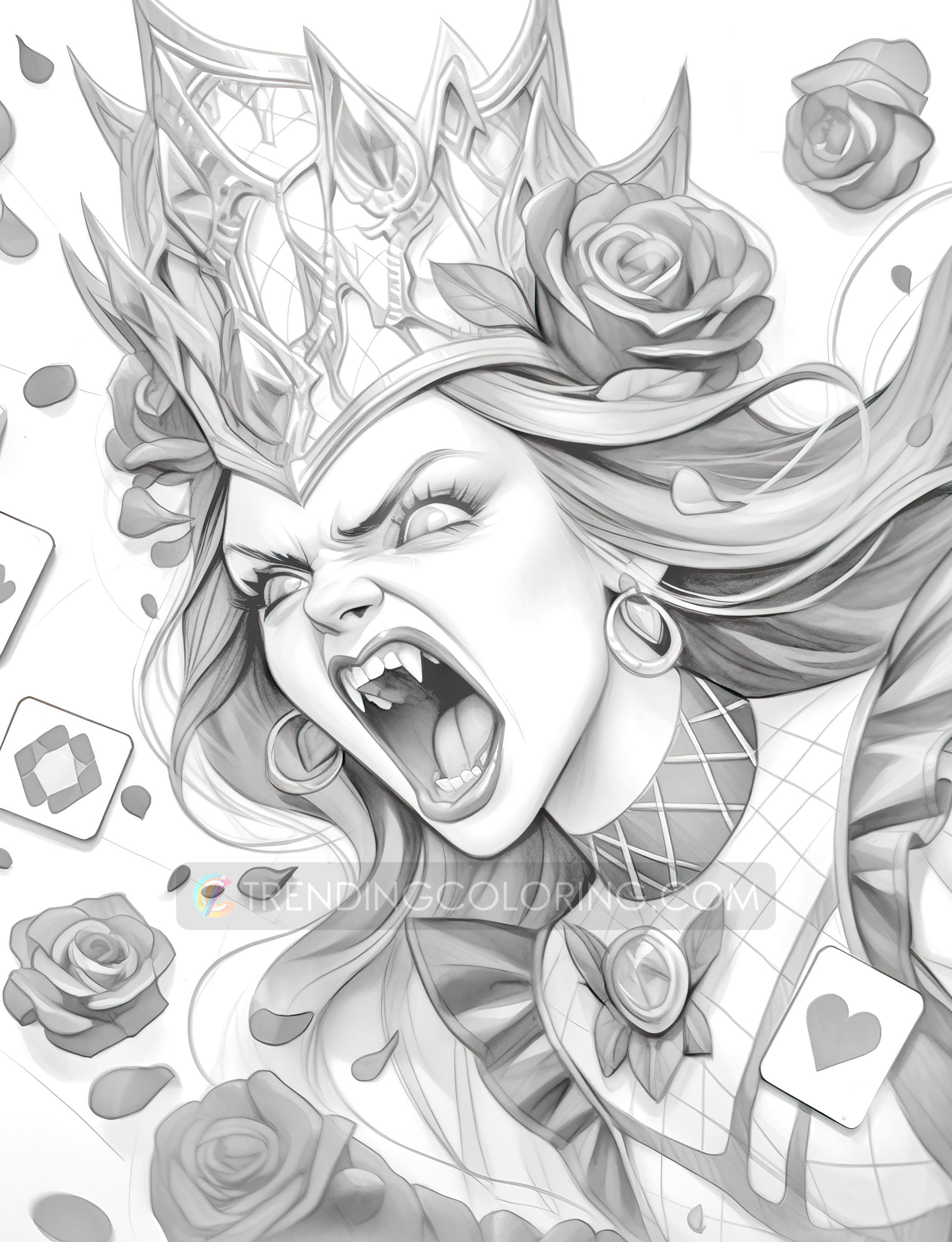 50 The Queen of Heart Grayscale Coloring Pages - Instant Download - Printable PDF Dark/Light – preview 9