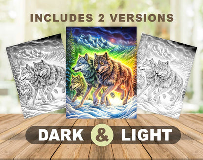 50 The Wild Wolf Grayscale Coloring Pages - Instant Download - Printable PDF Dark/Light – preview 4
