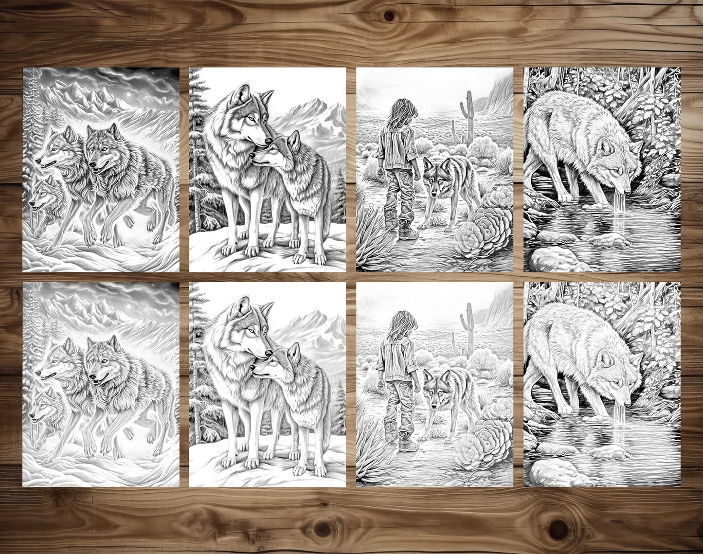 50 The Wild Wolf Grayscale Coloring Pages - Instant Download - Printable PDF Dark/Light – preview 6
