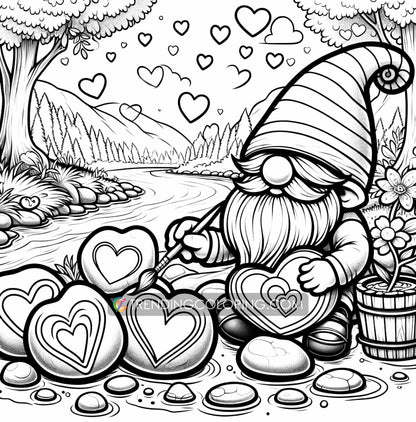 50 Valentine Gnome Coloring Pages - Instant Download - Printable PDF – preview 10
