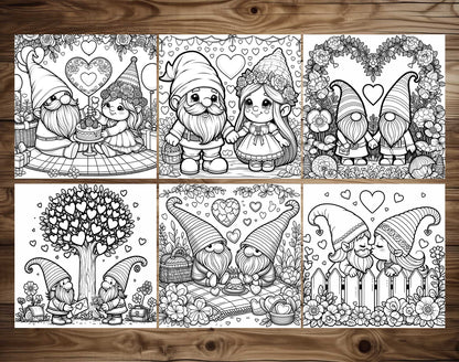 50 Valentine Gnome Coloring Pages - Instant Download - Printable PDF – preview 3
