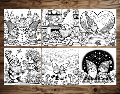50 Valentine Gnome Coloring Pages - Instant Download - Printable PDF – preview 4
