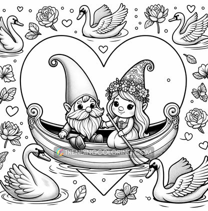 50 Valentine Gnome Coloring Pages - Instant Download - Printable PDF – preview 7