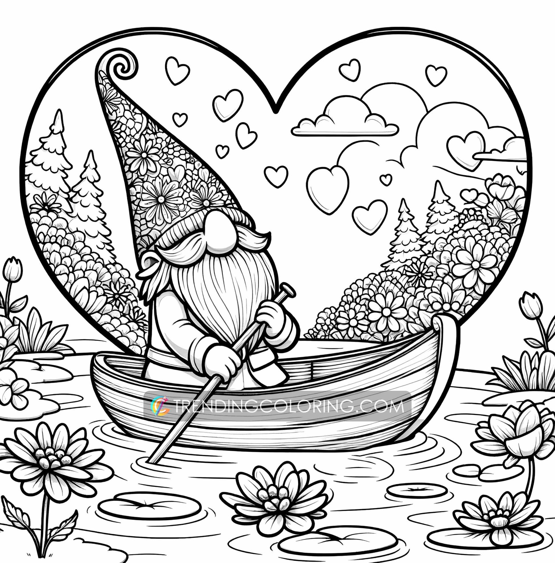 50 Valentine Gnome Coloring Pages - Instant Download - Printable PDF – preview 8