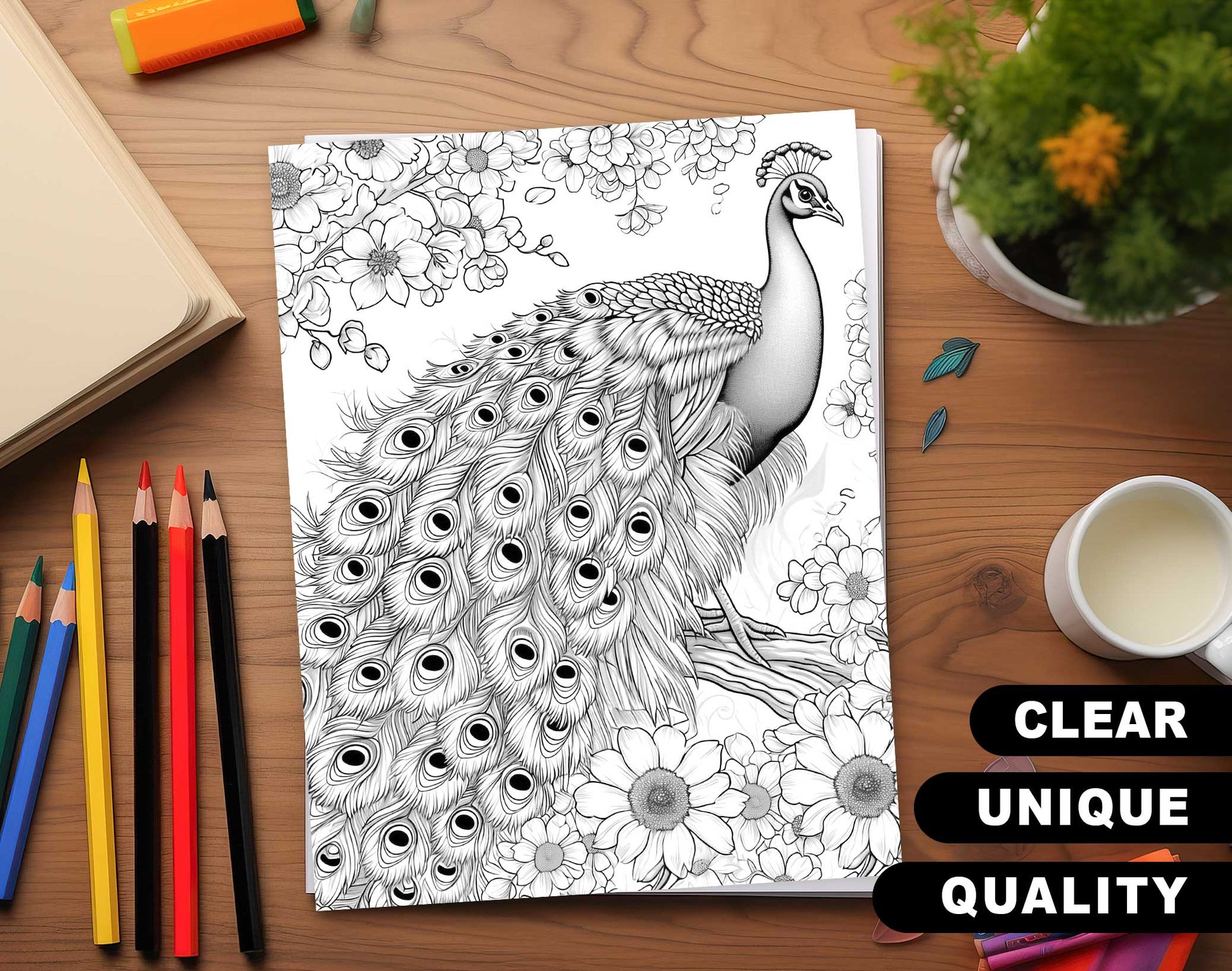50 Wild Animal 2 Grayscale Coloring Pages - Instant Download - Printable PDF Dark/Light – preview 3