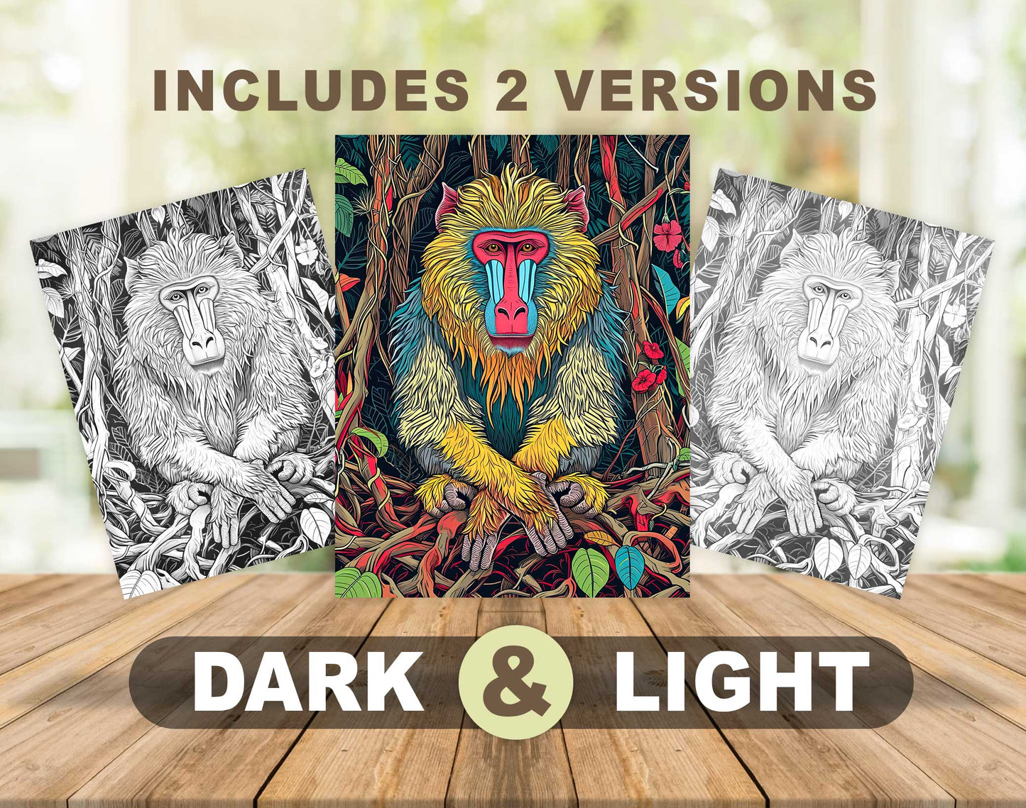 50 Wild Animal 2 Grayscale Coloring Pages - Instant Download - Printable PDF Dark/Light – preview 4