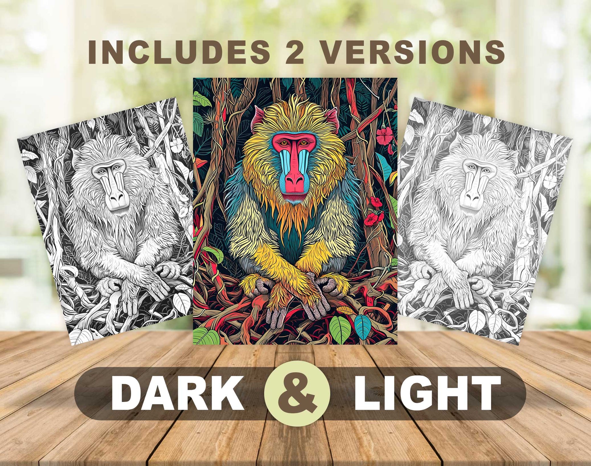 50 Wild Animal 2 Grayscale Coloring Pages - Instant Download - Printable PDF Dark/Light – preview 4
