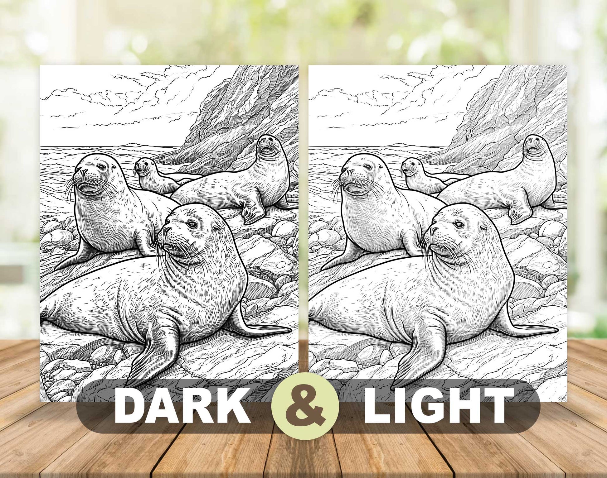 50 Wild Animal 2 Grayscale Coloring Pages - Instant Download - Printable PDF Dark/Light – preview 5