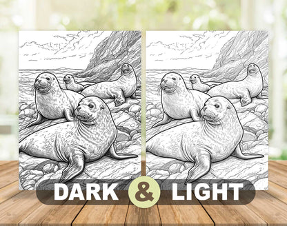 50 Wild Animal 2 Grayscale Coloring Pages - Instant Download - Printable PDF Dark/Light – preview 5