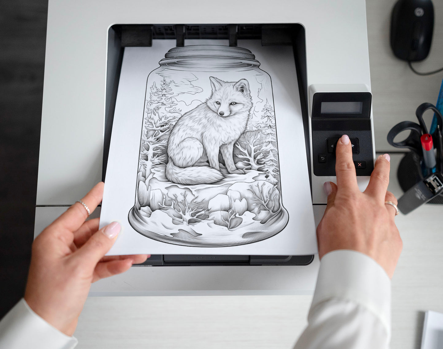 50 Winter Animal In Jar Grayscale Coloring Pages - Instant Download - Printable PDF Dark/Light – preview 2