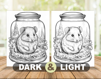 50 Winter Animal In Jar Grayscale Coloring Pages - Instant Download - Printable PDF Dark/Light – preview 4