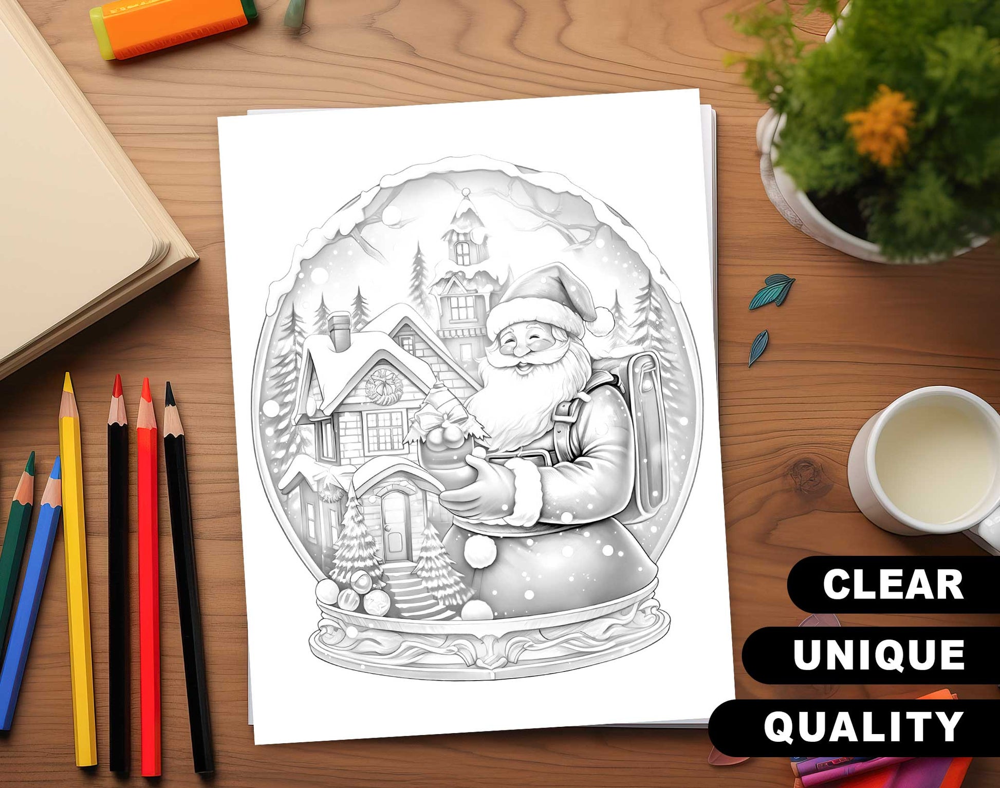 50 Winter Crystal Ball Grayscale Coloring Pages - Instant Download - Printable PDF Dark/Light – preview 3
