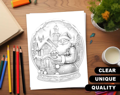 50 Winter Crystal Ball Grayscale Coloring Pages - Instant Download - Printable PDF Dark/Light – preview 3
