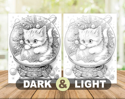 50 Winter Crystal Ball Grayscale Coloring Pages - Instant Download - Printable PDF Dark/Light – preview 5