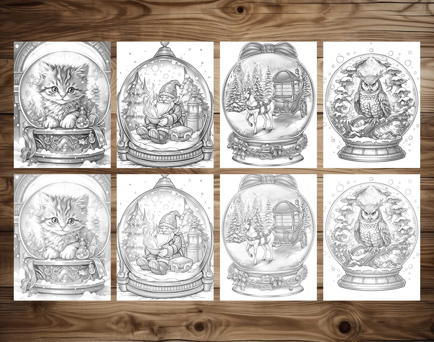 50 Winter Crystal Ball Grayscale Coloring Pages - Instant Download - Printable PDF Dark/Light – preview 6