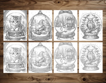 50 Winter Crystal Ball Grayscale Coloring Pages - Instant Download - Printable PDF Dark/Light – preview 6