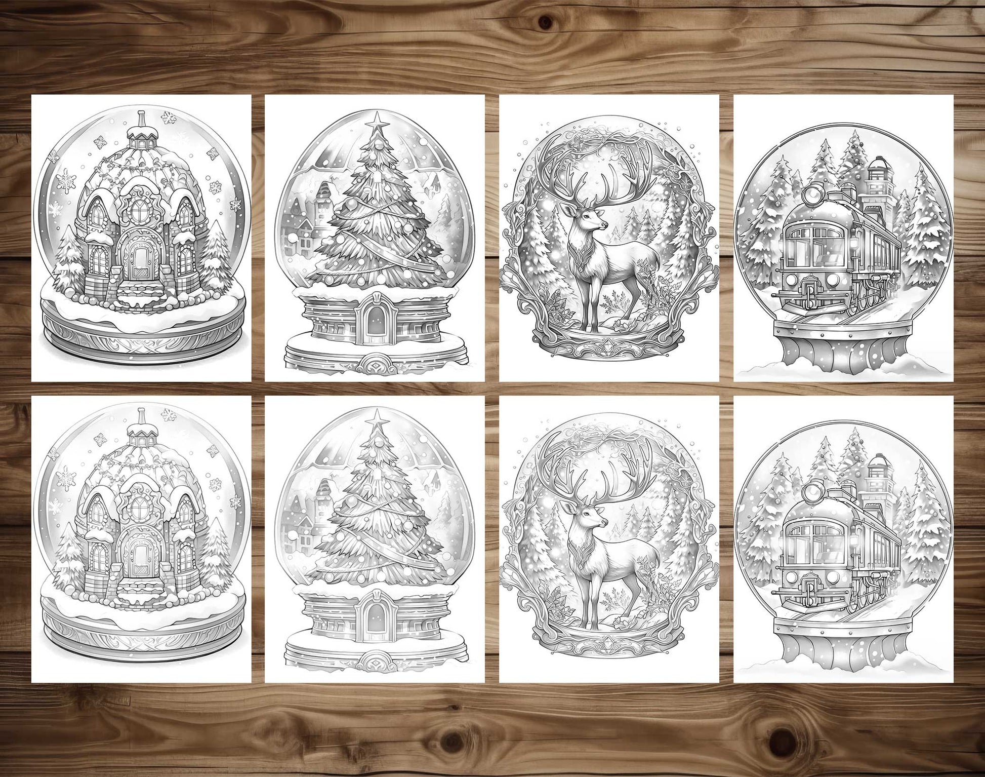 50 Winter Crystal Ball Grayscale Coloring Pages - Instant Download - Printable PDF Dark/Light – preview 7