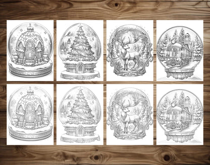 50 Winter Crystal Ball Grayscale Coloring Pages - Instant Download - Printable PDF Dark/Light – preview 7