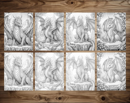 50 Winter Dragon Grayscale Coloring Pages - Instant Download - Printable PDF Dark/Light – preview 7