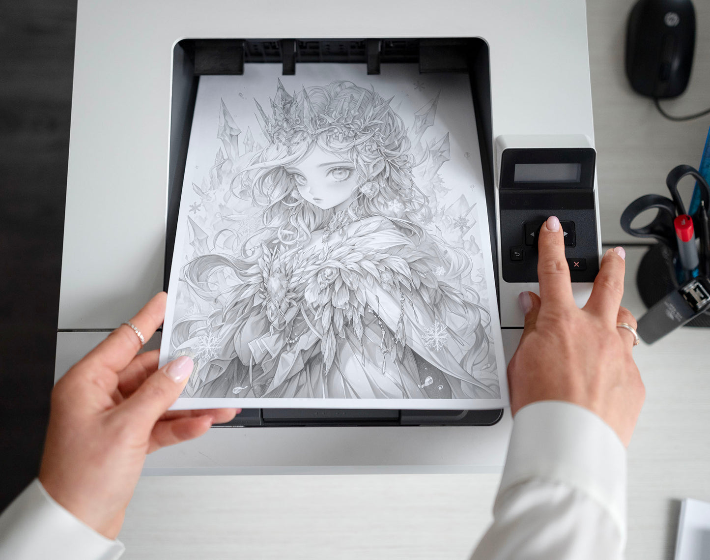 50 Winter Of The Little Princess Grayscale Coloring Pages - Instant Download - Printable PDF Dark/Light – preview 2