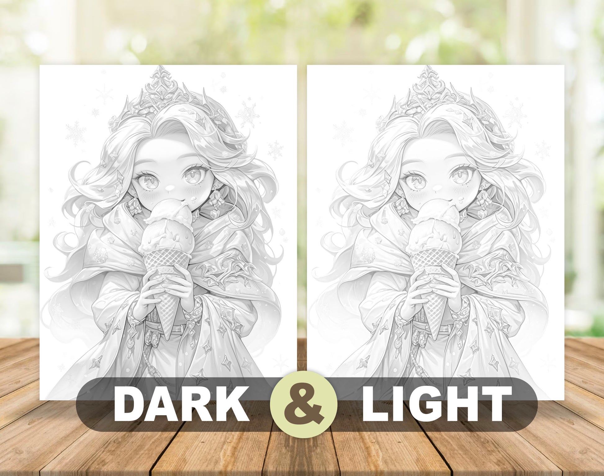 50 Winter Of The Little Princess Grayscale Coloring Pages - Instant Download - Printable PDF Dark/Light – preview 5