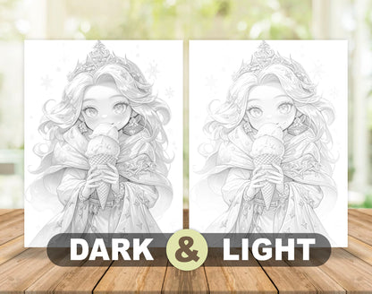 50 Winter Of The Little Princess Grayscale Coloring Pages - Instant Download - Printable PDF Dark/Light – preview 5