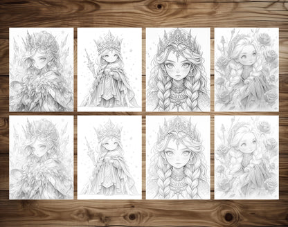 50 Winter Of The Little Princess Grayscale Coloring Pages - Instant Download - Printable PDF Dark/Light – preview 6