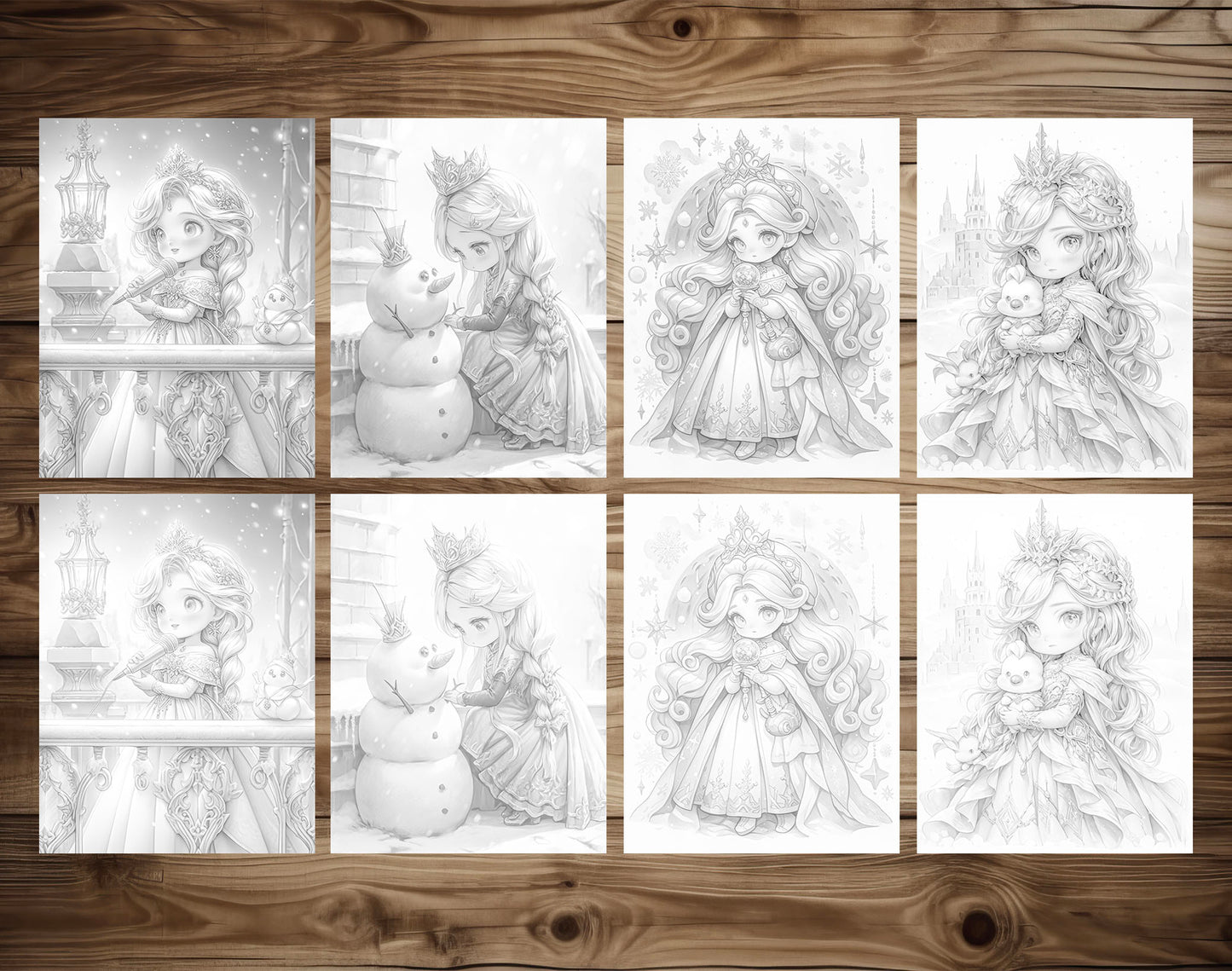 50 Winter Of The Little Princess Grayscale Coloring Pages - Instant Download - Printable PDF Dark/Light – preview 7