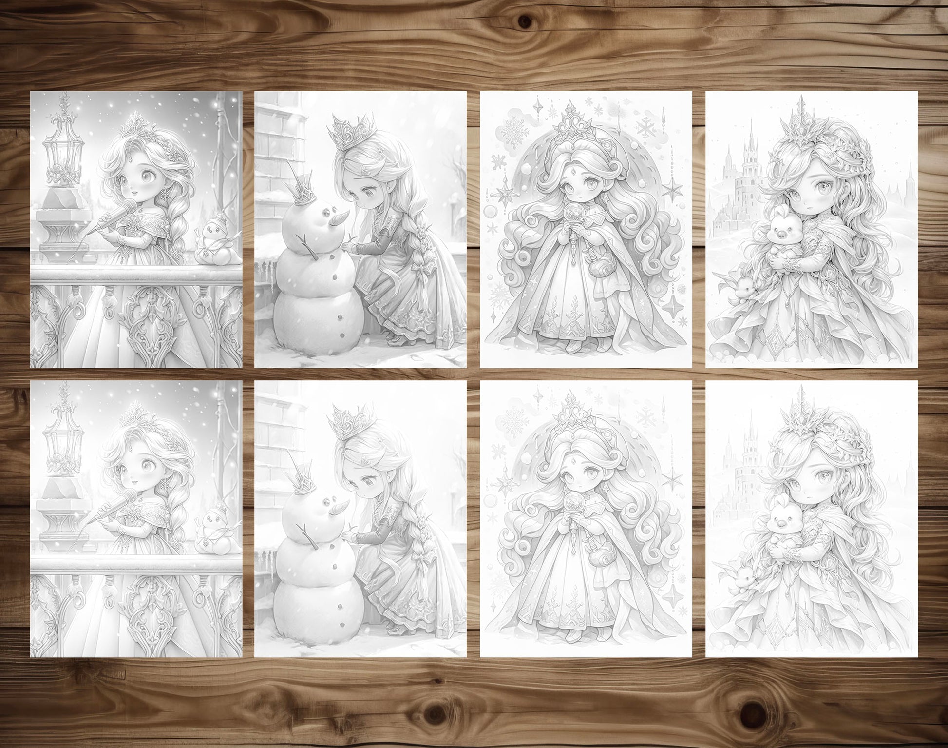 50 Winter Of The Little Princess Grayscale Coloring Pages - Instant Download - Printable PDF Dark/Light – preview 7