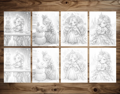 50 Winter Of The Little Princess Grayscale Coloring Pages - Instant Download - Printable PDF Dark/Light – preview 7