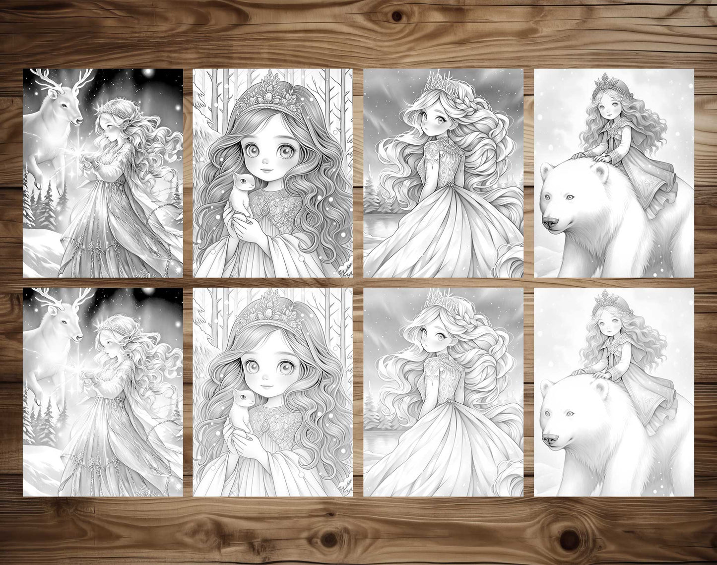 50 Winter Princess Adventure Coloring Pages - Instant Download - Printable PDF Dark/Light – preview 6