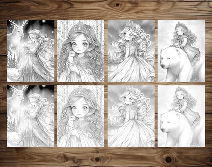 50 Winter Princess Adventure Coloring Pages - Instant Download - Printable PDF Dark/Light – preview 6