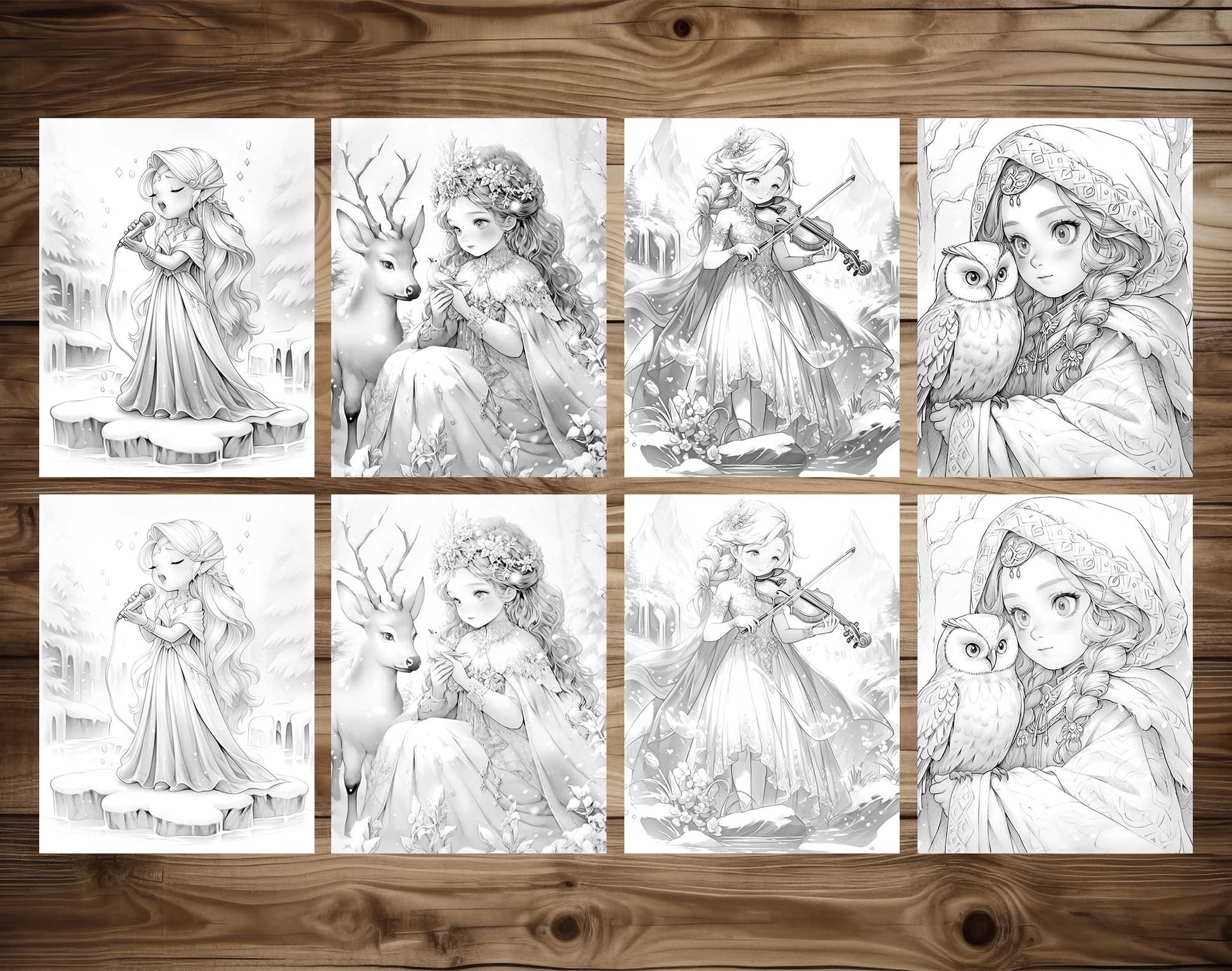 50 Winter Princess Adventure Coloring Pages - Instant Download - Printable PDF Dark/Light – preview 7