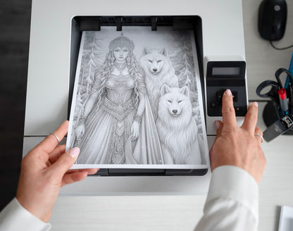 50 Winter Princesses Grayscale Coloring Pages - Instant Download - Printable PDF Dark/Light – preview 2