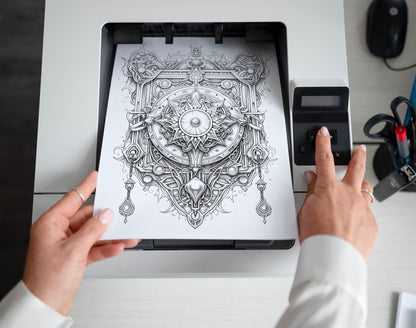 50 Witchcraft World Grayscale Coloring Pages - Instant Download - Printable PDF Dark/Light – preview 2