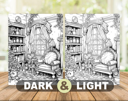 50 Witchcraft World Grayscale Coloring Pages - Instant Download - Printable PDF Dark/Light – preview 4