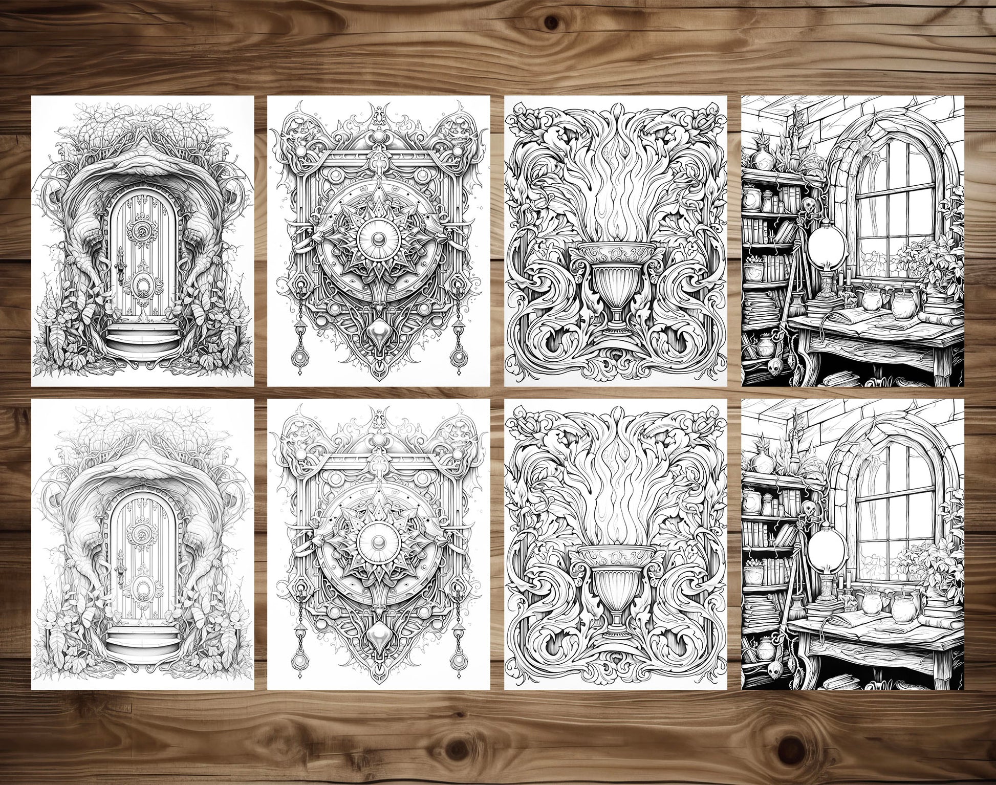 50 Witchcraft World Grayscale Coloring Pages - Instant Download - Printable PDF Dark/Light – preview 5