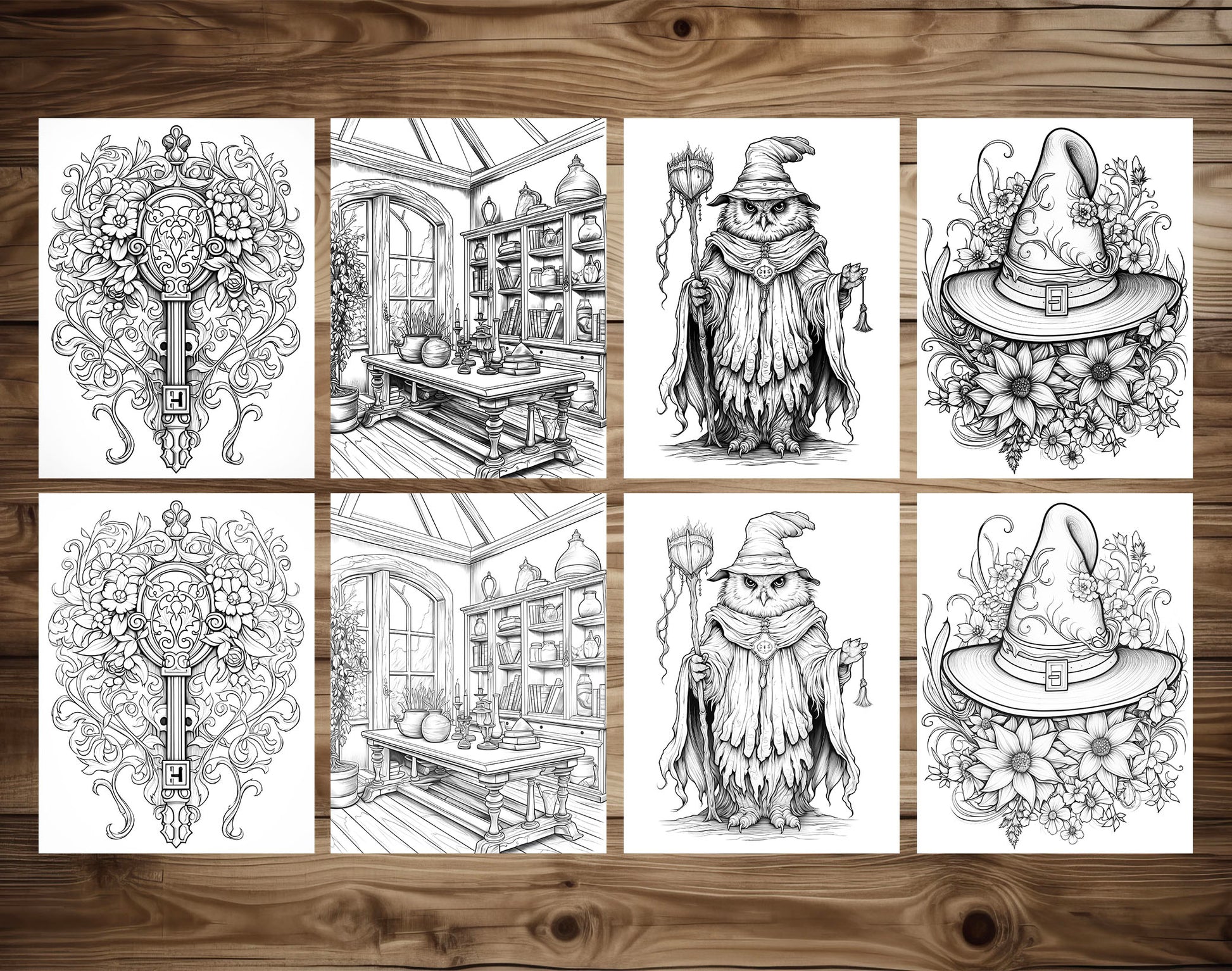 50 Witchcraft World Grayscale Coloring Pages - Instant Download - Printable PDF Dark/Light – preview 6