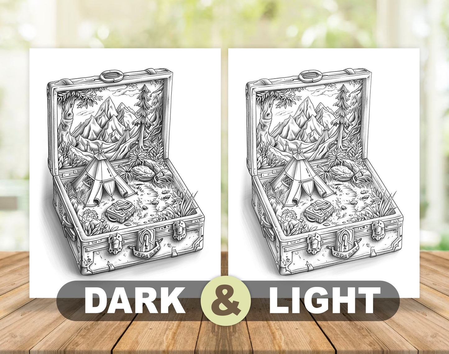50 World In The Box Grayscale Coloring Pages - Instant Download - Printable PDF Dark/Light – preview 4