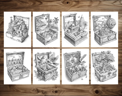 50 World In The Box Grayscale Coloring Pages - Instant Download - Printable PDF Dark/Light – preview 5