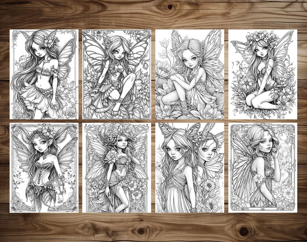 50 Fantasy Fairy Girl Grayscale Coloring Pages - Instant Download - Pr ...