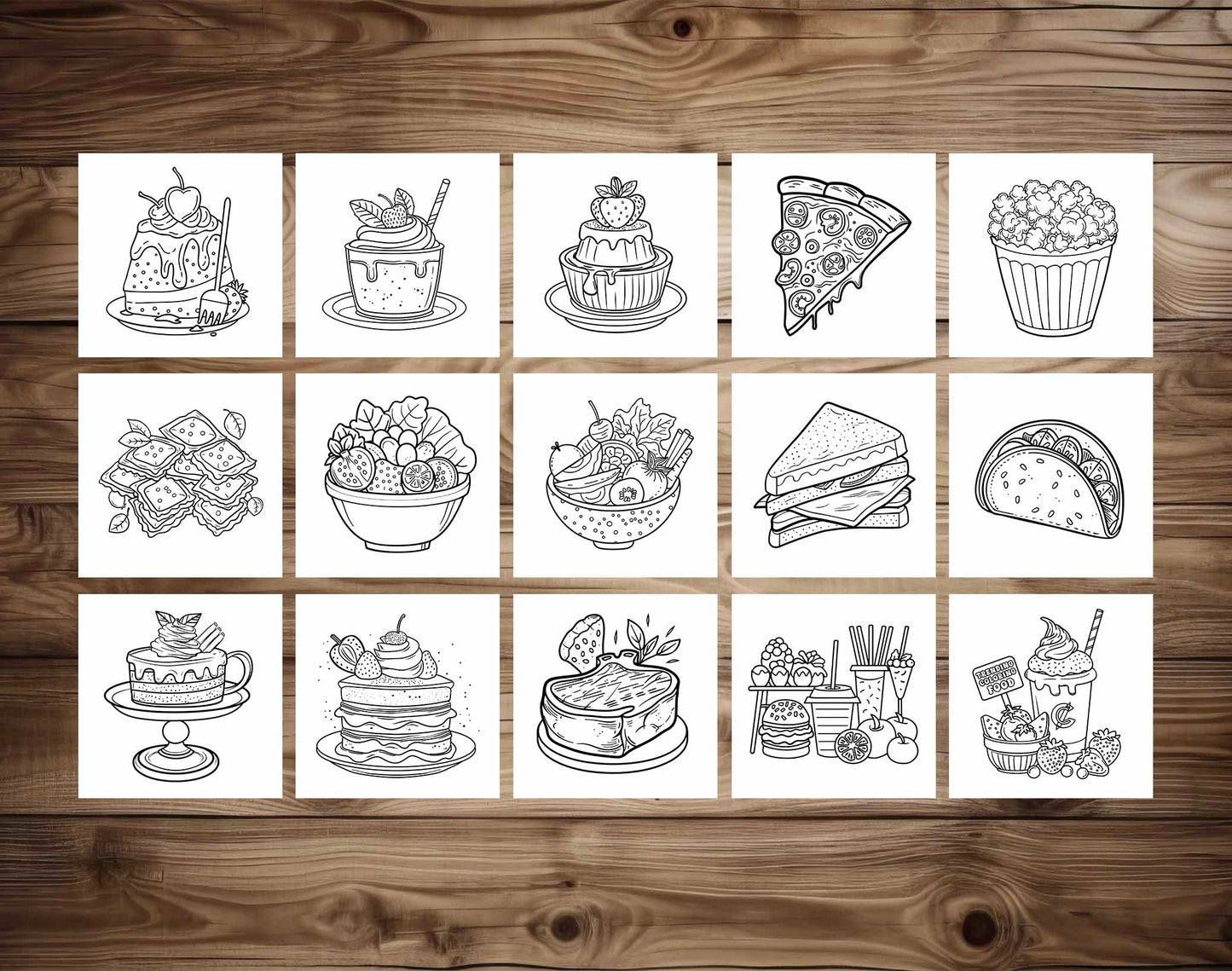 50 Food And Drink - Simple Coloring Pages - Instant Download - Printable