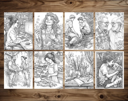50 Love is ... Grayscale Coloring Pages - Instant Download - Printable PDF Dark/Light
