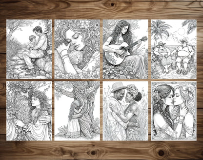 50 Love is ... Grayscale Coloring Pages - Instant Download - Printable PDF Dark/Light