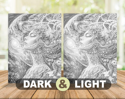 50 Mother Earth Grayscale Coloring Pages for Adults | Dark & Light Printable PDF | Instant Download
